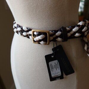 NWT! $165 RAG & BONE Redwood Baby Boyfriend Woven belt brown leather & cream L